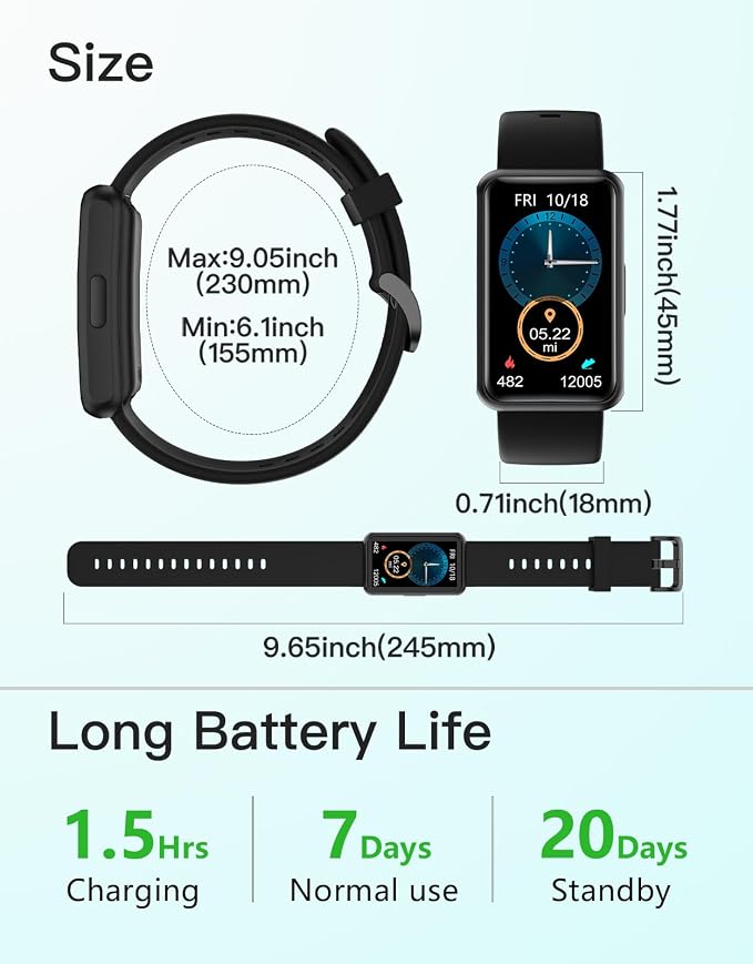 HUAKUA Fitness Tracker No Bluetooth No APP No Phone Needed, Fitness Watch for Men Women Parents IP68 Waterproof with Full Touch Screen Steps Calories Counter Sleep Tracker Alarm Clocks (Black)