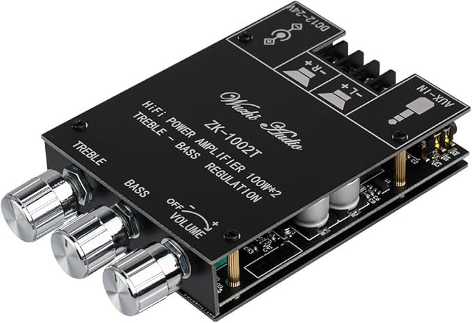 ZK-1002T Bluetooth Amplifier Board 2.0CH 100W*2 Mini Audio AMP with Treble and Bass Control, BT and AUX Inputs, DC 9-24V Stereo AMP Module for Home Speakers, Update Version APP Control