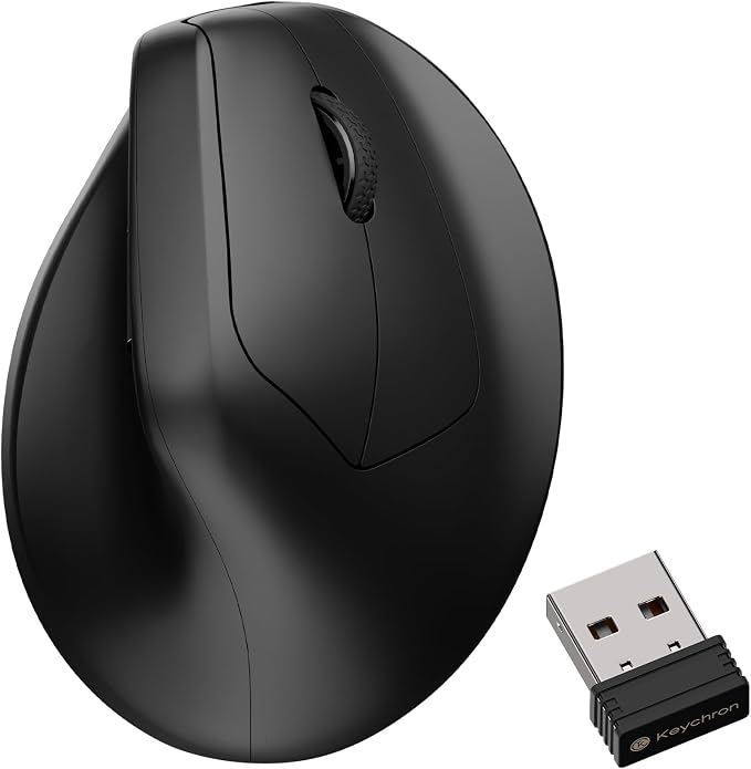 Keychron M5 8K Vertical Ergonomic Mouse Wireless, 2.4 GHz/Bluetooth 5.3/Wired Computer Mice Rechargeable, 5 Levels Up to 30K DPI with Programmable Buttons for Laptop macOS/Windows - Black