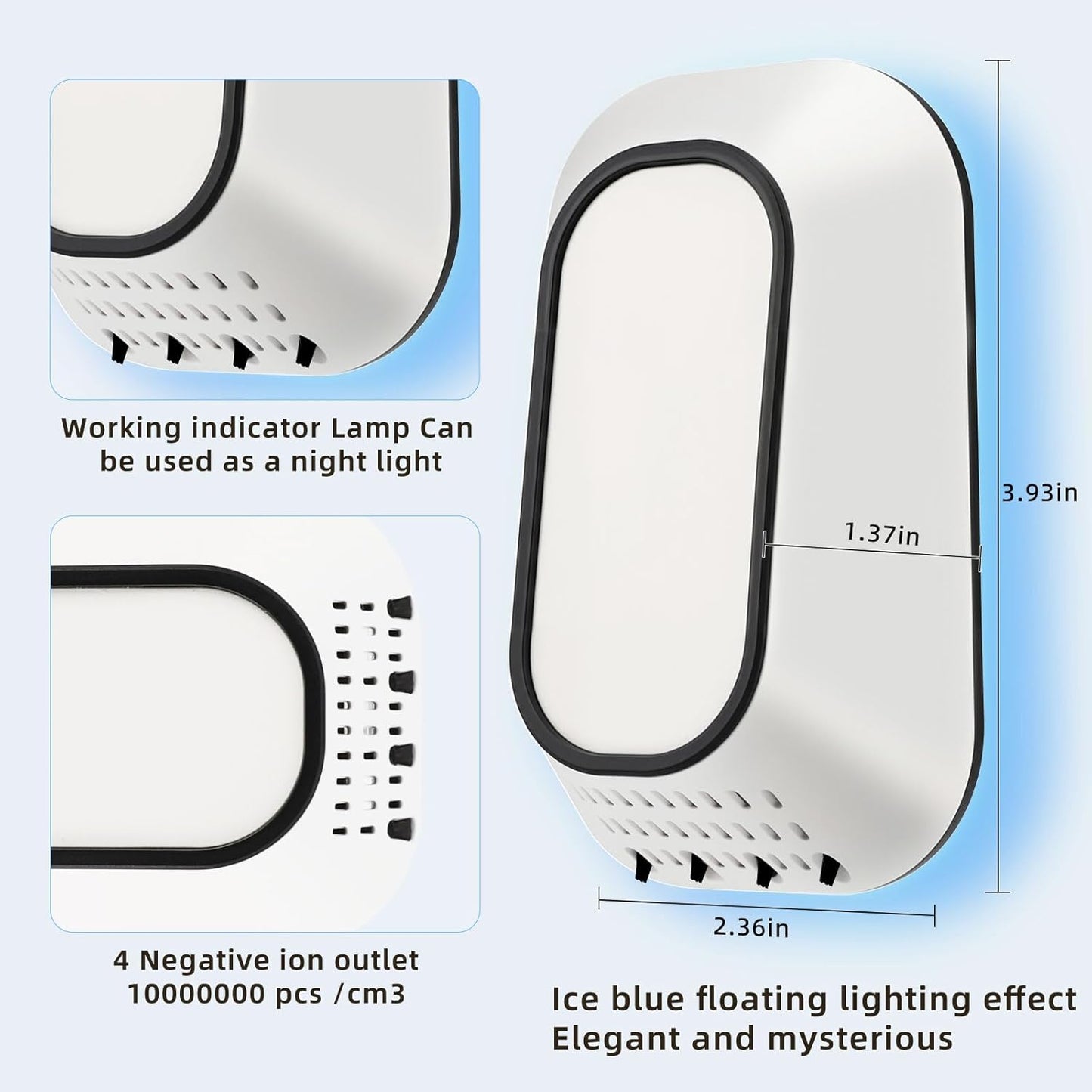 Plug In Ionizer Air Purifier With 4 Negative Ion Output Heads,Small Air Freshener With Backlight,Quiet and Energy-Saving, Ideal Air Cleaners for Home,Bedroom,Office,Living Room and Pet Room(4)