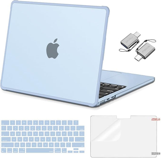 MOSISO Compatible with MacBook Air 13 inch Case M5 M4 M3 M2 2026-2022 A3449 A3240 A3113 A2681,Protective Hard Case&Keyboard Skin&Screen Film&Type C with TPU Bumper for MacBook Air 13.6, Sky Blue