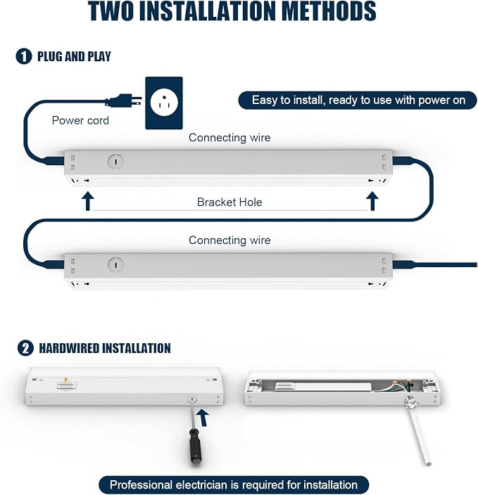 24 Inch LED Under Cabinet Light, Plug in Kitchen Lighting, 3CCT Selectable (3000K/4000K/5000K), CRI94 High Color Accuracy, Linkable, Slim Design, Matte White