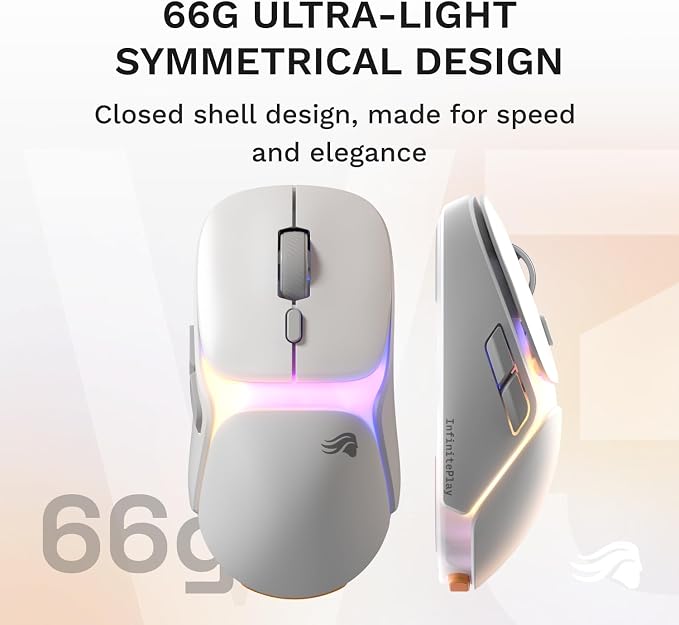 GLORIOUS Gaming Model O3 Wireless Gaming Mouse - InfinitePlay Swappable Battery, 130H Battery Life, 8k Polling, 130M Optical Switches, Ultralight 66g, 30K DPI Optical Sensor, RGB - White