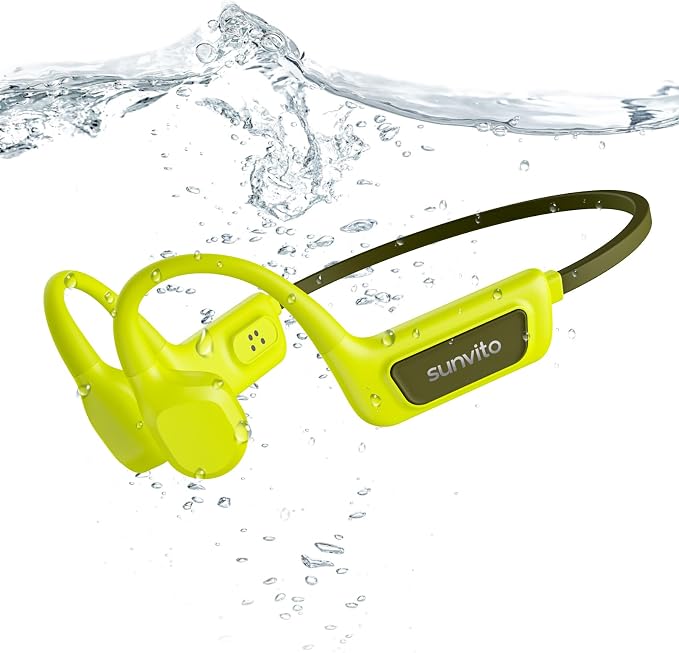 Bone Conduction Swimming Headphones, IPX8 Waterproof Open Ear Headphones with 8GB MP3 Player, Bluetooth 5.4 Wireless Headphones for Swimming, Pool Training & Underwater Sports, Green