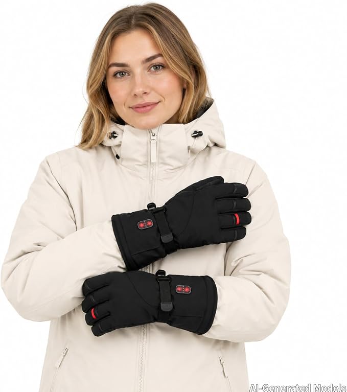 CUEHEAT Heated Gloves, Palm & Back Double Heating, Winter Outdoor Windproof Warm Thick Gloves, Battery-Powered Hand Warmer