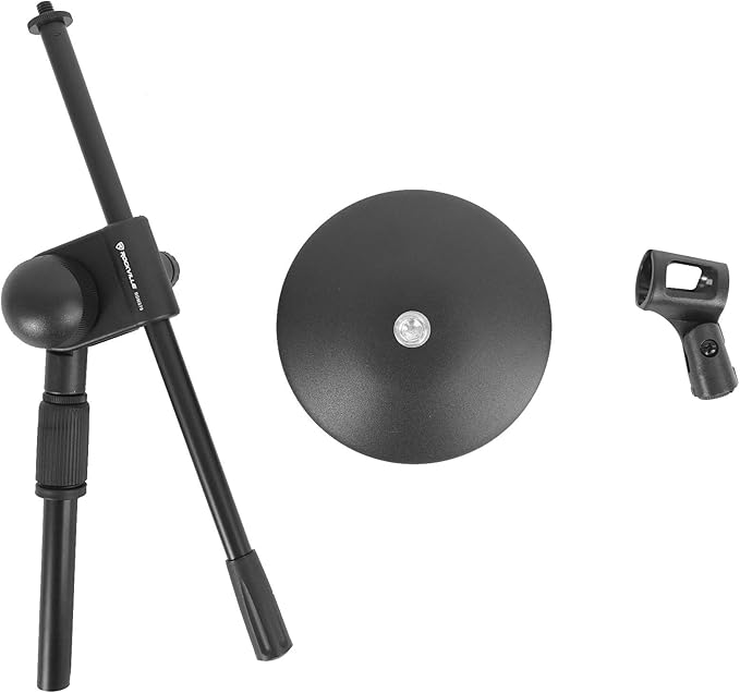 Rockville RDMS70 Desktop Microphone Stand with Boom Arm, Steel Round Base, Adjustable Height, Low Profile, Scratch-Resistant Finish, Anti-Slip Base, for Podcasting and Streaming