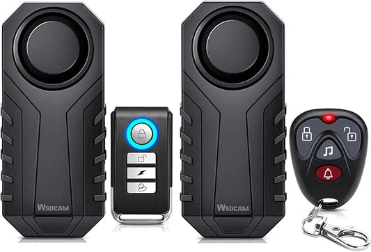 WSDCAM Bike Alarm with Remote 2 Pack, 113dB Wireless Anti-Theft Vibration Alarm Door Alarm Motorcycle Bicycle Vehicle Security Alarm System