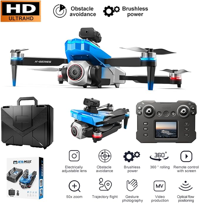 RC Drone with Screen Display Remote Control, 1080P Dual Camera, Speed Adjustment, Altitude Hold, One-Key Takeoff, 3D Flips, 2 Batteries, Hovering, Brushless Motor, APP Control, Plane Copter, LED Lights, Adult Beginners FPV Quadcopter Airplane Helicopter