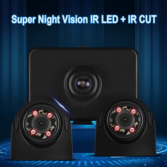 VSYSTO 3CH WiFi Truck Dash Cam, 4.5'' Screen GPS HD 1080P Front & 720P Sides Infrared Night Vision Lens Backup Camera System DVR for Semi Trailer Van Tractor Car RV, G-Sensor Loop Recording