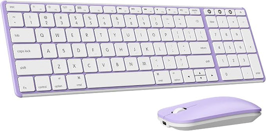 seenda Bluetooth Keyboard and Mouse Combo for Mac, SKM64-2 Rechargeable Silent Wireless Keyboard Mouse Compact Slim, 3 Multi-Device Connection, Compatible for Mac MacBook Pro/Air iPad, White Purple