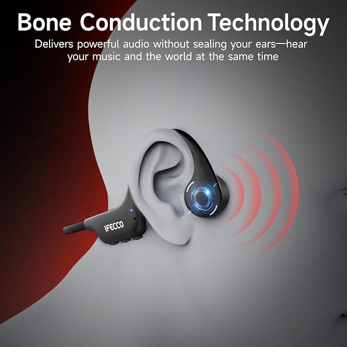 IFECCO Waterproof Headphones for Swimming - Bone Conduction Headphones Swimming Bluetooth 6.0,IP68 Waterproof Earbuds Underwater,Open Ear Earbuds with 8G MP3 for Swim Cycling Running