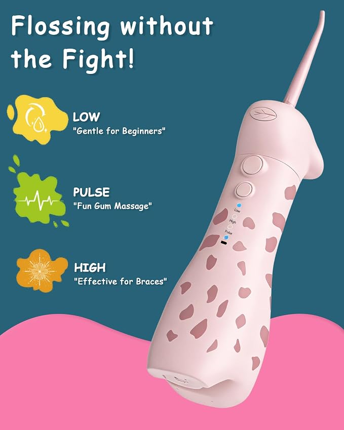 Kids Water Flosser & Electric Toothbrush Combo for Ages 6-12,Children Oral Irrigator with 3 Gentle Modes & 2 Sonic Modes,Braces-Friendly Dental Kit for Boys & Girls (Giraffe & Monkey Design)