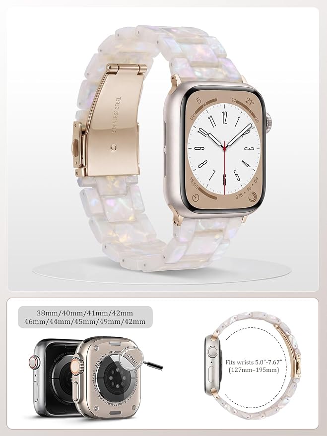 V-MORO Compatible with Resin Apple Watch Bands Series 11/10/9/8/7 46mm 45mm 44mm 42mm,Fashion Lightweight Resin Bracelet Wristband with Metal Buckle for iWatch Ultra 49mm Series 6/5/4/3/2/1/SE