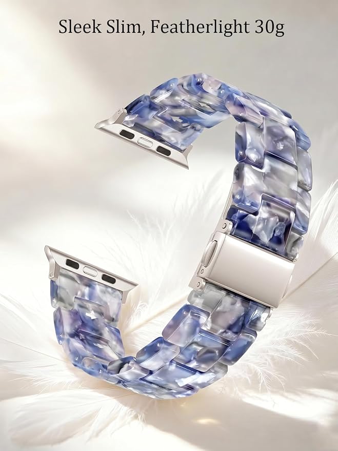 V-MORO Resin Bands Compatible with Apple Watch Series 11/10/9/8/7 Band 40mm/41mm Lightweight Fashion Strap Bracelet with Starlight Buckle for iwatch Series SE/6/5/4/3/2/1(Pearlized Blue,38/40/41/42mm)