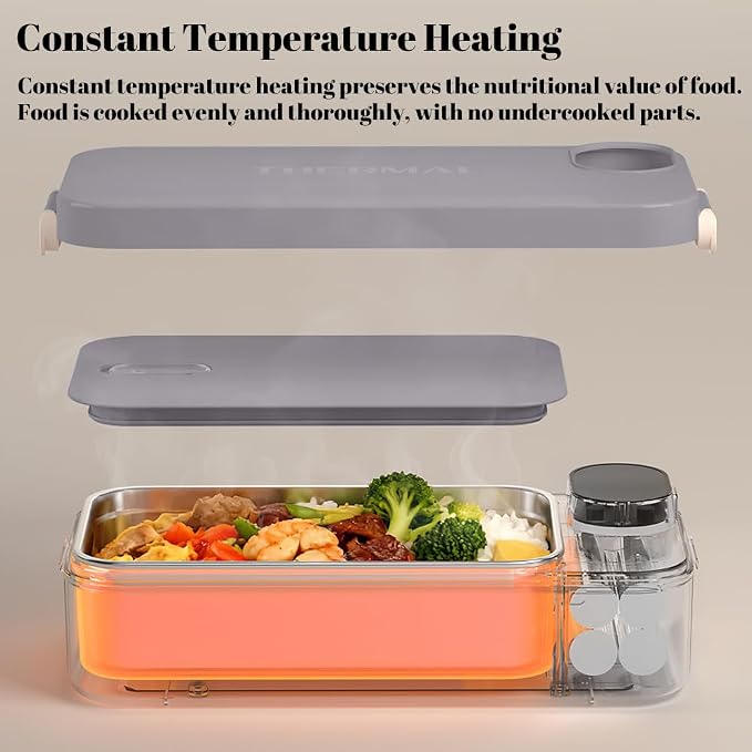 Cordless Electric Lunch Box for Adults, 900ML Heated Lunch Box for Men, Electric Lunch Box Food Heater with Timer & Multi-Temp Settings for Office, Picnic, Camping, Car & Outdoor Use