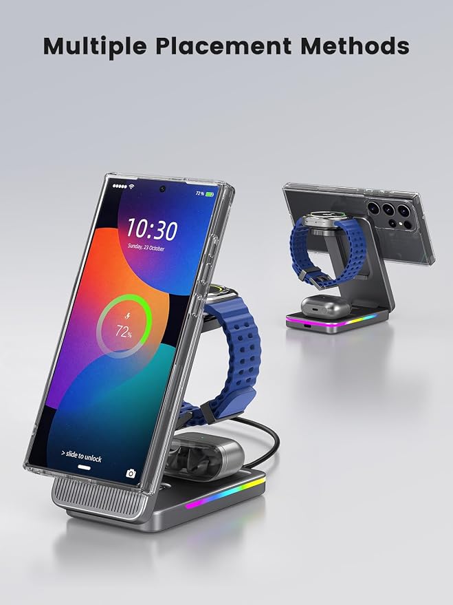 Magnetic Wireless Charger for Samsung Galaxy S26 Ultra, 3 in 1 Wireless Charging Station for Samsung Watch 8, Travel Foldable MagSafe Charger Stand for Android S25 Ultra/Z Fold/Z Flip 7, Buds 4 Pro