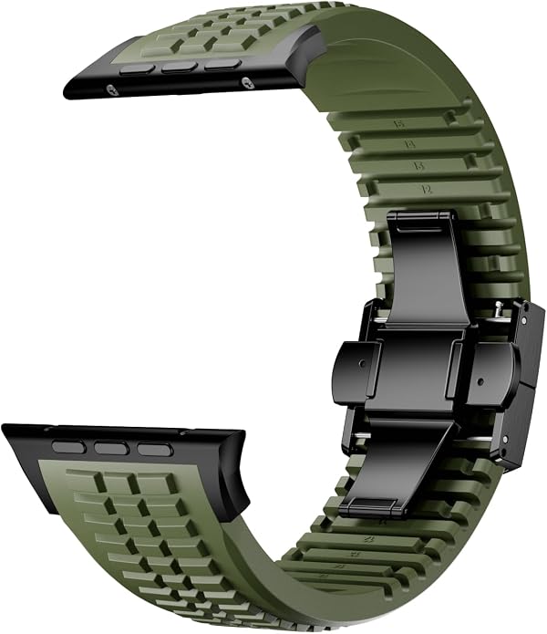 Silicone Watch Band Compatible with iWatch Ultra 2 / Ultra/Series 10 9 8 7 (44mm 45mm 46mm 49mm), Sport bands with Folding buckle, Rugged Heavy Duty Modern Design for Men