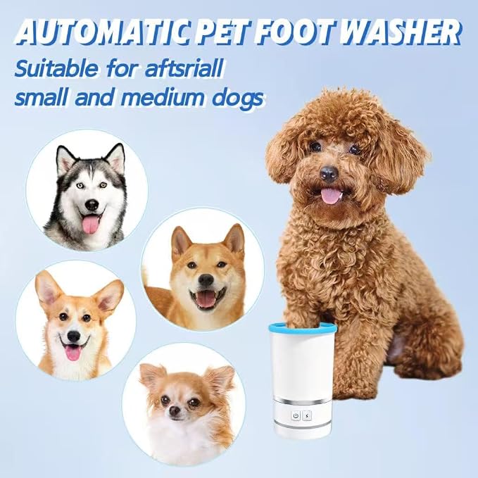 Rechargeable Automatic Dog Paw Cleaner, White - Portable Pet Paw Washer Cup with Soft Silicone Brush, 7.4V High Power, Suitable for Small to Medium Dog and Cat Grooming