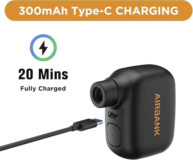 AIRBANK Mini Bike Pump POCKET SE, 100 PSI Electric Bicycle Air Pump for Road Bikes, Portable Bicycle Pump, Bicycle Tire Inflator for Schrader and Presta Valve with Rechargeable Battery