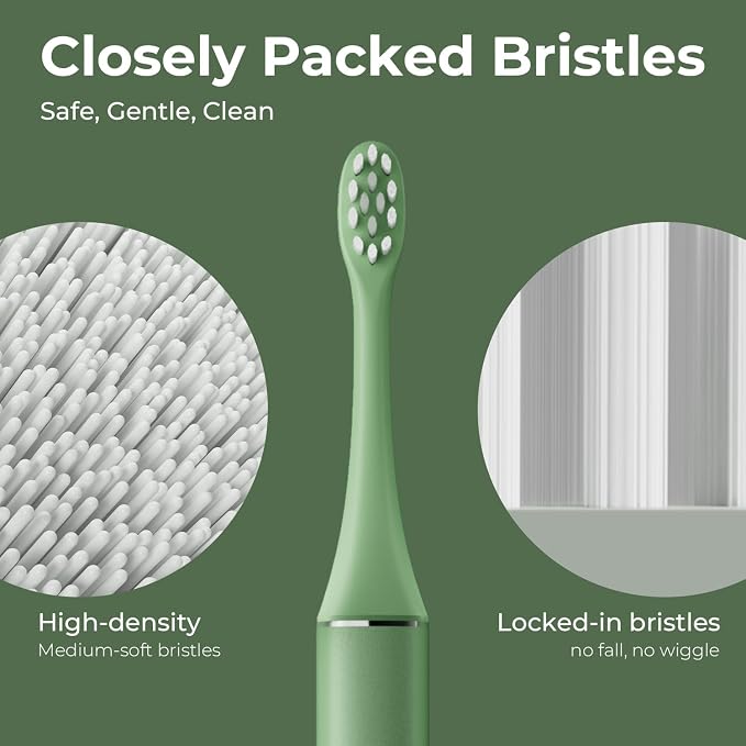 Oday Plant-Based Electric Toothbrush Heads, Long-Lasting Replacement Brush Heads, Compatible Only with Sonic Electric Toothbrush Green - Pack of 3