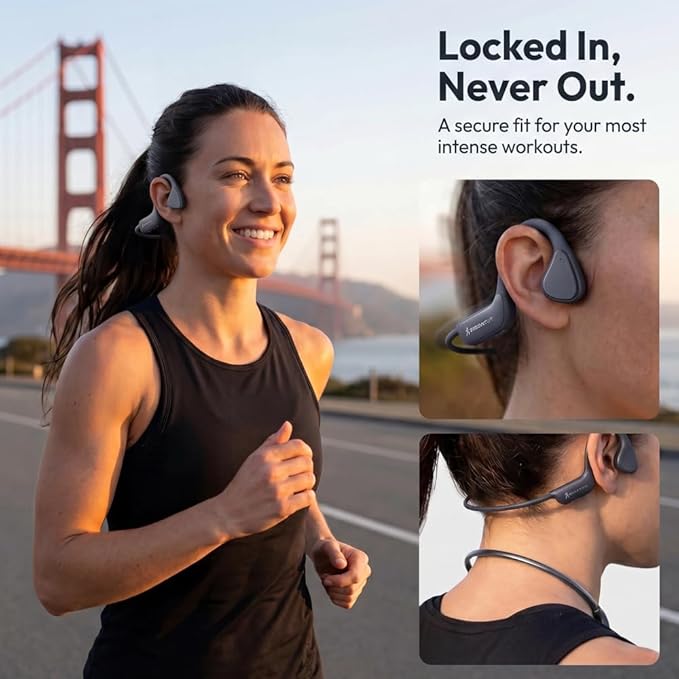 Bone Conduction Headphones, Bluetooth 5.4 Open-Ear Wireless Sports Earphones with Mic, 12H Playtime, IPX6 Sweatproof Premium Headset for Running, Cycling, Workouts (Black)