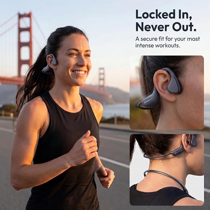 Bone Conduction Headphones, Bluetooth 5.4 Open-Ear Wireless Sports Earphones with Mic, 12H Playtime, IPX6 Sweatproof Premium Headset for Running, Cycling, Workouts (Beige)