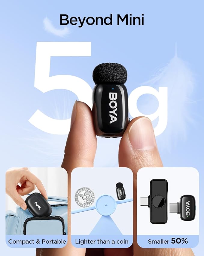 BOYA Mini Wireless Lavalier Microphone for iPhone16/15 Android,USB-C Ultra Mini Mic with Noise Reduction, AI Voice Change, Lapel Mics for Video Recording, Vlogging, TikTok, YouTube(2TX+RXU)