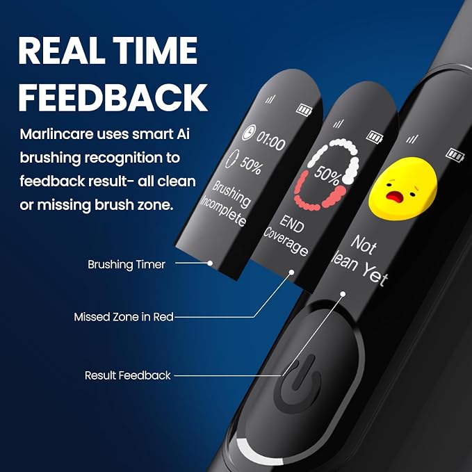 Electric Toothbrush, Sonic Toothbrush for Adults Teens with Pressure Sensor, AI Zone Cleaning Tracking, 5 Modes & 3 Intensities, 180 Days Battery Life, 4 Brush Heads with Travel Case, Black