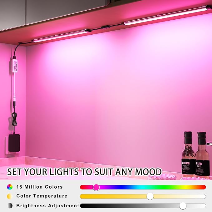 Under Cabinet LED Lighting, Dimmable Under Counter Lights, WiFi Smart Controlled,RGB,12 Inch, Multicolor Linkable Lamps with Remote Control, Compatible with Alexa Google Home (3 Pack)