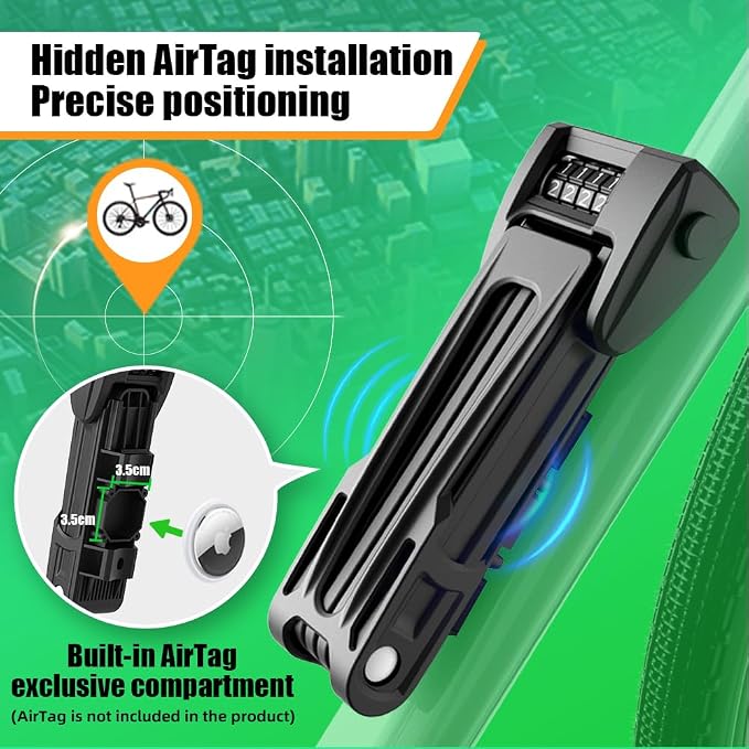 RBRL Bike Lock 2.95ft, 4 Digit Combination Bicycle Chain Lock with Holder for Apple AirTag, Heavy Duty Anti Theft Smart Folding Bike Lock, Lightweight Chain Lock for Bike, Scooter, Ebike