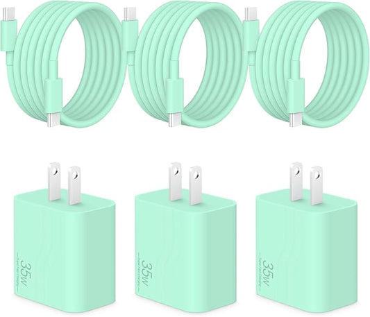 GUUSMART 35W Type C Fast Charger Compatible with iPhone 17 16 15 Charger Fast Charging, 3-Pack USB C Charger Block Type C Chargers 6 FT Type C to C Cable for IP 17 Pro Max/16/15 Series-Green