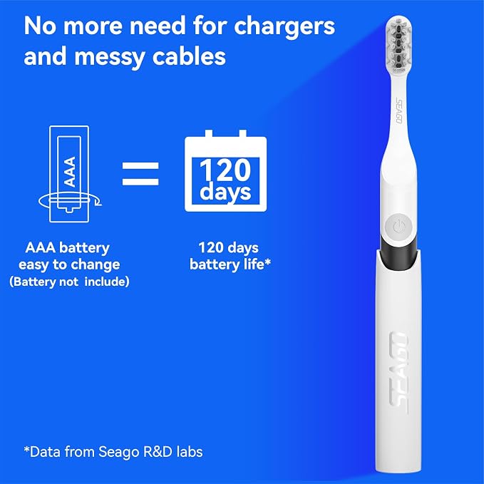 SEAGO Electric Toothbrush for Adults - 3 in 1 Holder with 8 pcs Replaceable Brush Battery Operated Travel Toothbrush kit Portable and 2 Minute Timer(Black, Middle)