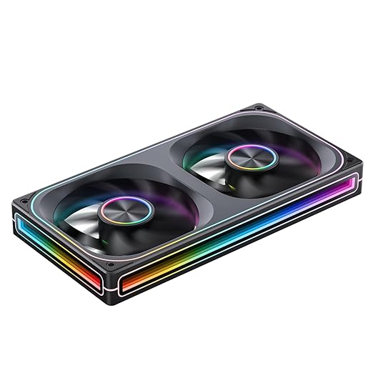 JONSBO ZA-240B PC Case Fan,All(2)-in-One,Single Frame Unit with 2x120mm ARGB Fans,PWM,3Pin ARGB, Silent Computer with 4-Sides Infinity Mirror Fan 2400RPM,Aluminum Nameplate,28mm Thick Black