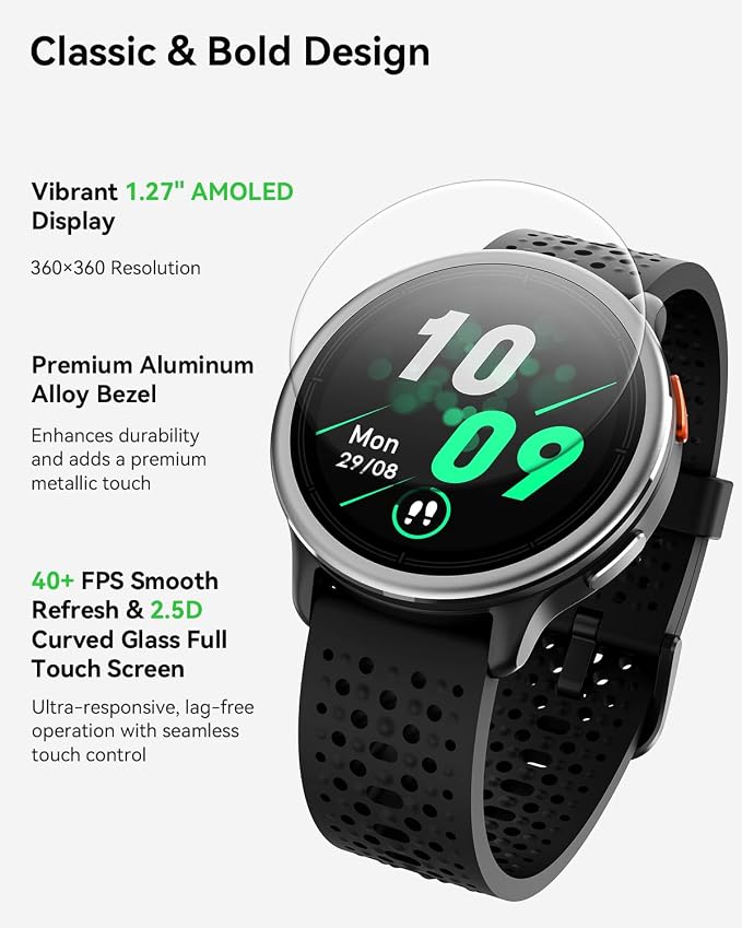 Quican Smart Watch for Women & Men, Compatible with iPhone & Android | Fitness Tracker with Bluetooth Calling, AMOLED Display, Heart Rate & Sleep Tracking, 2 Bands, Perfect Smart Gift