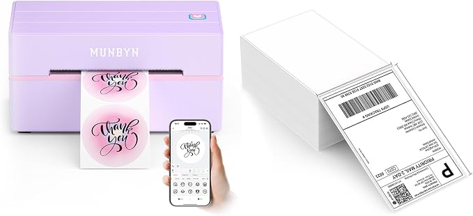 130B Bluetooth Thermal Label Printer+Thermal Direct Shipping Label (Pack of 500 4x6 Fan-Fold Labels)