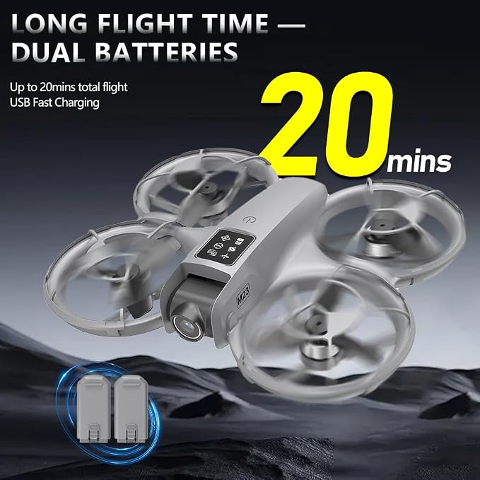 Drone with camera for kids and Remote – Beginner RC Drone for Kids with Brushless Motor, Optical Flow Hover, One-Key Takeoff, FPV Video(Grey-Batteries*2)