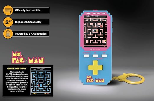 My Arcade Ms. Pac-Man Pixel Pocket Pro: Officially Licensed Ms. Pac-Man Video Game, Portable Keychain Arcade