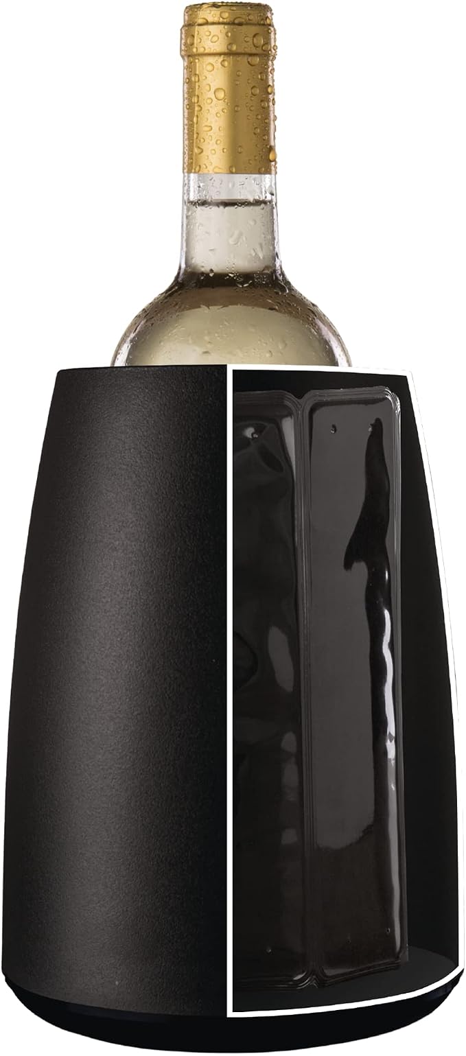 Vacu Vin Elegant Wine Cooler – Black – Active Wine Bottle Chiller with Freezer Sleeve – Modern Insulated Cooler – Keeps Wine Cold Without Ice – Sleek Tabletop Design for Home & Events