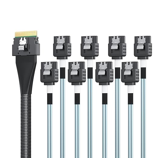 10Gtek SlimSAS 8i to 8xSATA, SFF-8654 Host/RAID to SATA Target HD, Suitable for Servers, Hard Drives, Computers, and Hosts, 0.3m(1ft)