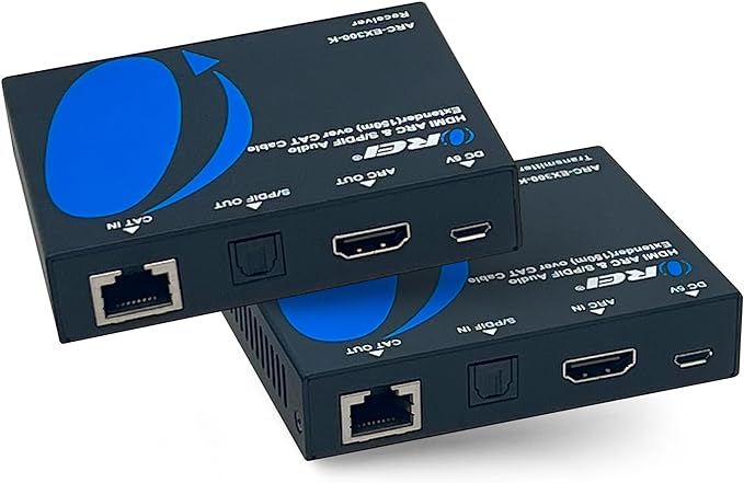 OREI ARC & SPDIF Audio Only Extender Balun Over Single CAT5e/6/7 Audio Return Channel Through HDMI Up to 300 Ft - Power Over Cable (ARC-EX300-K)