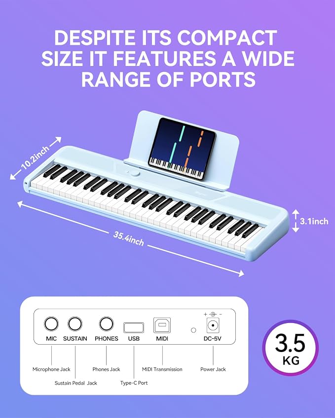 Rhymo 61 Keys Lighted Smart Piano Keyboard for Beginners, Velocity Sensitive Light Up Keys, Digital Electric Piano with APP Learning