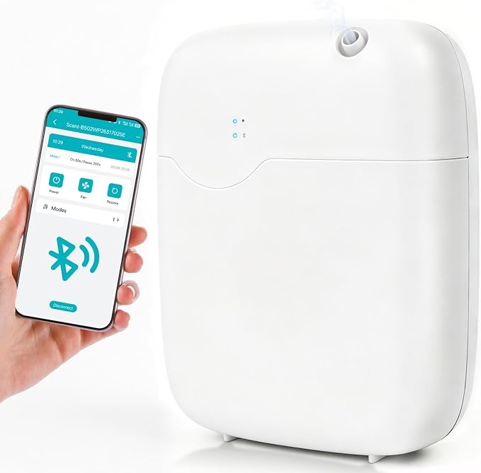 Waterless Essential Oil Diffuser, Bluetooth Smart Cold Air Scent Machine with 400ml Oil Bottle, 2000 Sq.Ft Coverage Aromatherapy Diffusers for Large Room Home Hotel Office Spa with App Control (White)