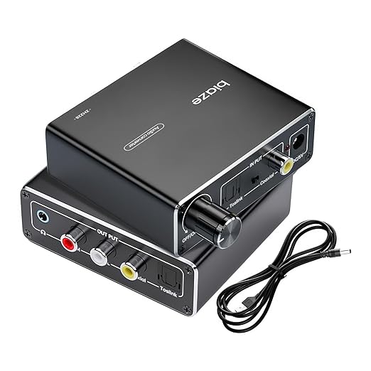 192KHz Digital to Analog Audio Converter, Upgrade Volume Adjustable DAC Digital SPDIF Optical to Analog L/R RCA Converter Toslink Optical to 3.5mm Jack Adapter for HDTV, DVD, Blu-Ray Players(1 Pack)