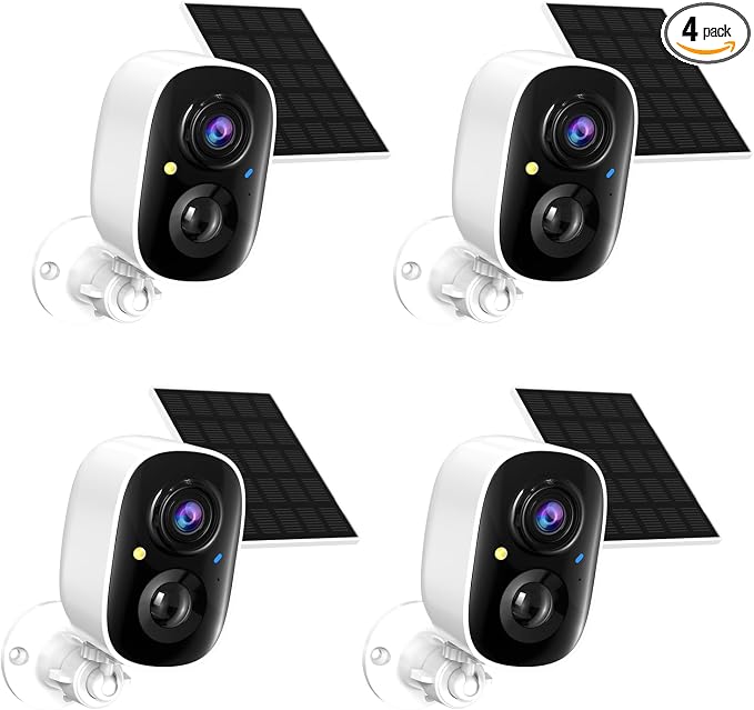 2K FHD Solar Powered Security Cameras Wireless Outdoor,WiFi Wireless Cameras,Outside Cameras for Home Security,AI Motion Detection,Color Night Vision,Spotlight,Siren Alarm,SD/Cloud Storage,4 Pack