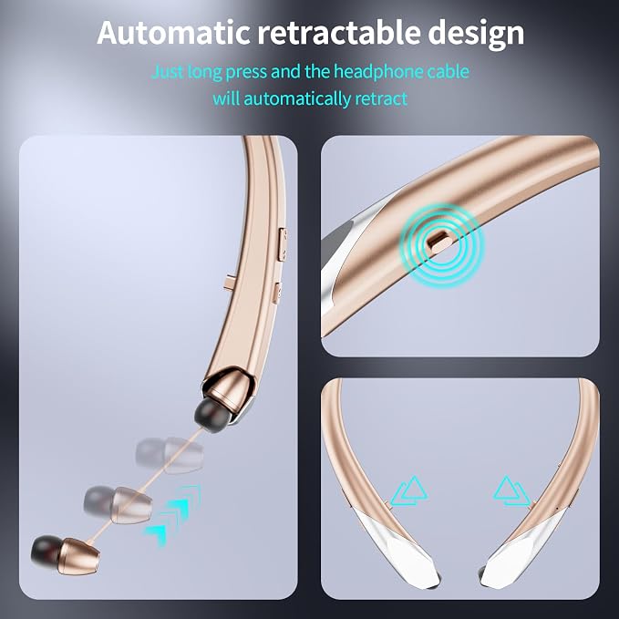 Neckband Bluetooth Headphones Retractable, Wireless Headset with Mic, IPX5 Sweatproof Earphones, 22H Playtime & Dual Connectivity for Sports Running Workouts (Rose)