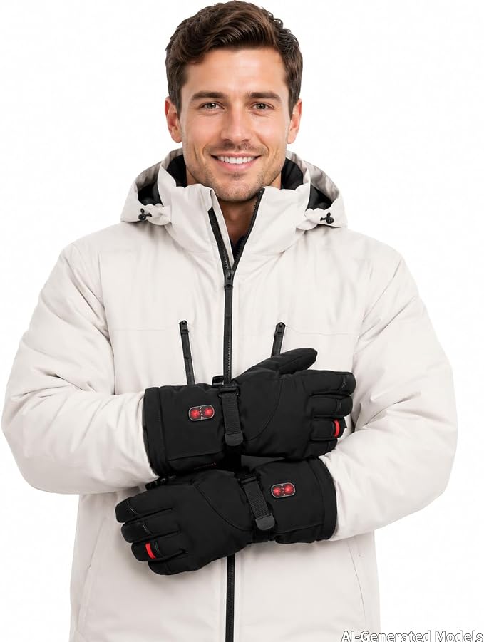 CUEHEAT Heated Gloves, Palm & Back Double Heating, Winter Outdoor Windproof Warm Thick Gloves, Battery-Powered Hand Warmer