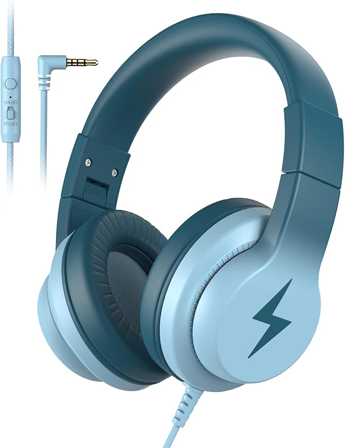 Candy Bila Kids Headphones, Wired Headphones for Kids Over Ear with Microphone, 85/94dB Volume Headphone for Girls Boys, Foldable Headphone for Learning & Entertainment, Gradient Green