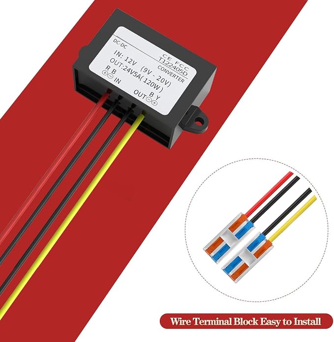 12VDC to 24VDC 5A 120W, 12 to 24V Step up Converter with Wire Terminal Block, 12 to 24 Volt Converter for Golf Cart LED Light Truck Vehicle Boat (Accept DC9-20V Inputs)