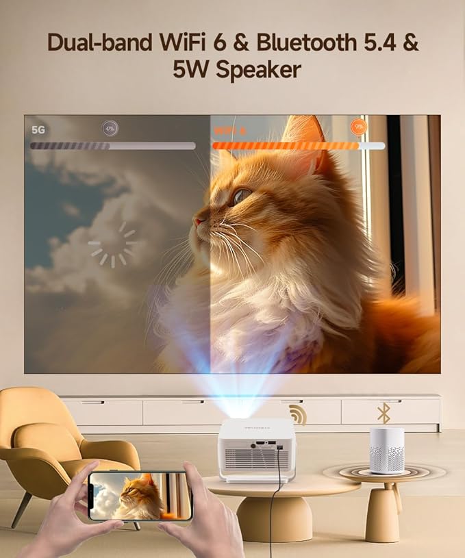 2026 Smart Projector 4K & 8K Support, Portable Projector with WiFi 6 and Bluetooth 5.4, Auto Focus & Vertical Keystone, 180°Rotatable, Mini Proyector for Outdoor Home HY300Max