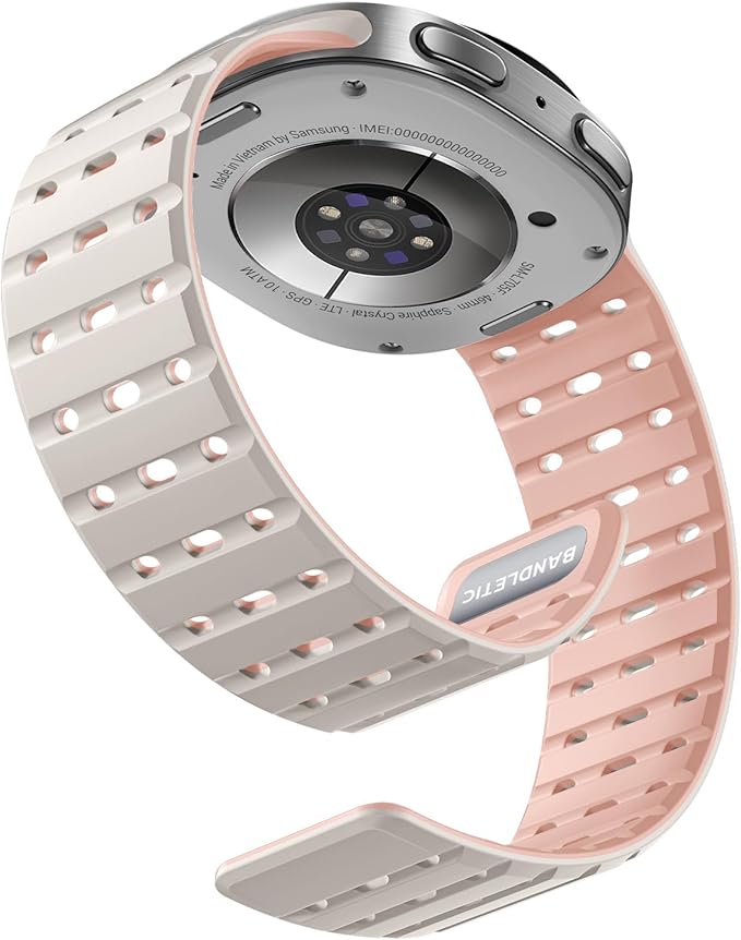Bandletic Magnetic Band Compatible with Samsung Galaxy Watch 8 40mm 44mm / Watch 8 Classic 46mm 2025, No Gap Soft Breathable Silicone Replacement Strap for Men Women, Starlight/Pink